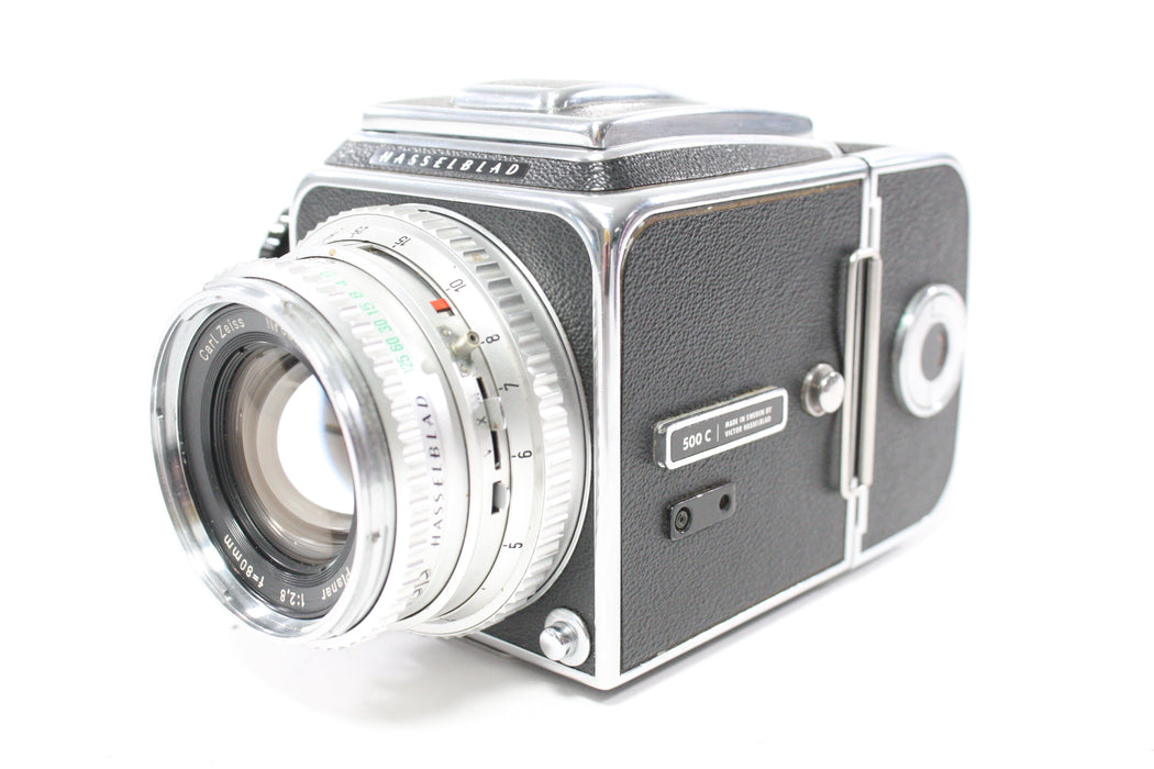 Hasselblad 500C Camera with Planar 80mm f/2.8 Lens, 120 A12 Film Back, Waist Level Viewfinder and BrightScreen Proscreen 20/20 Focus Screen