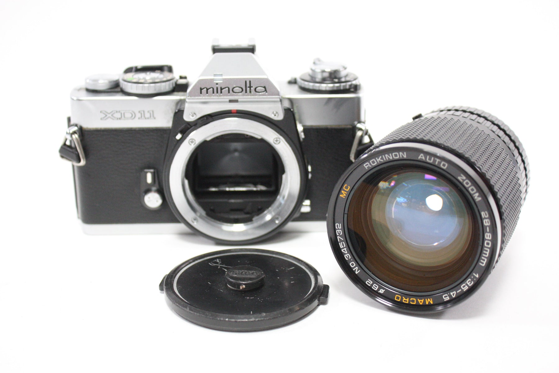 Minolta XD11 35mm SLR Camera with Minolta 28-80mm f/3.5-4.5 Macro Rokinon Auto Zoom Lens