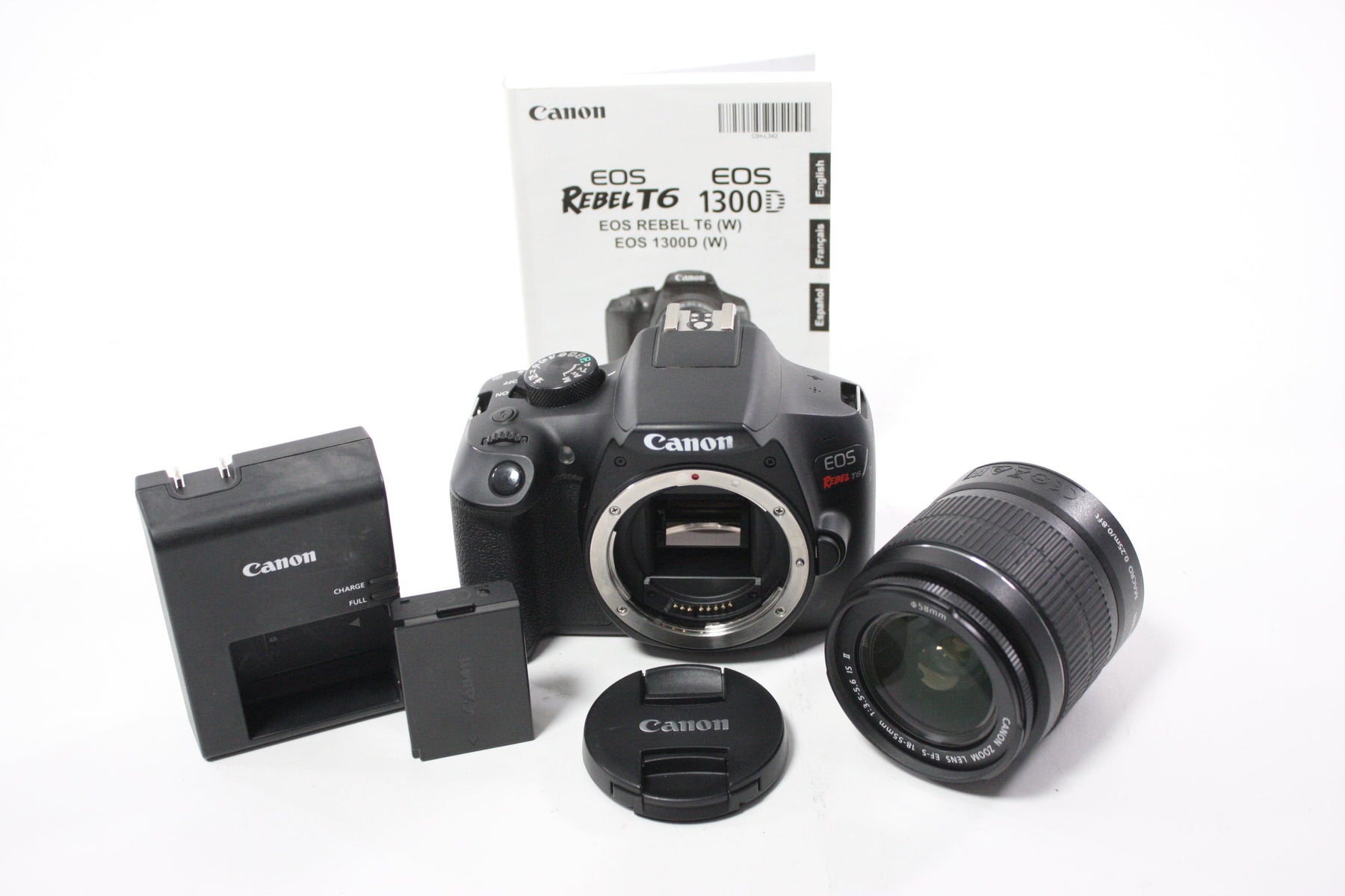 Canon EOS Rebel T6 DSLR Camera with 18-55mm f/3.5-5.6 IS II EF-S Lens With Shutter Count  2,368