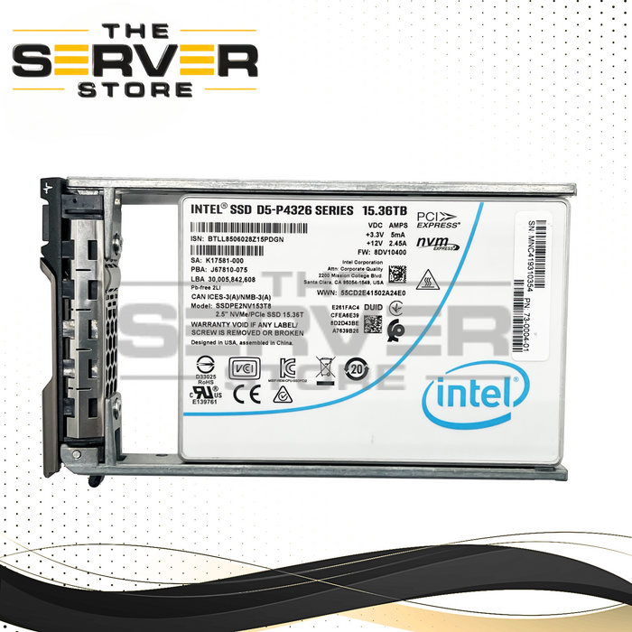 Intel 15.36TB NVMe U.2 PCIe Gen 3.0 x4 RI SFF 2.5" SSD D5-P4326 for Dell PowerEdge G14 SSDPE2NV153T8