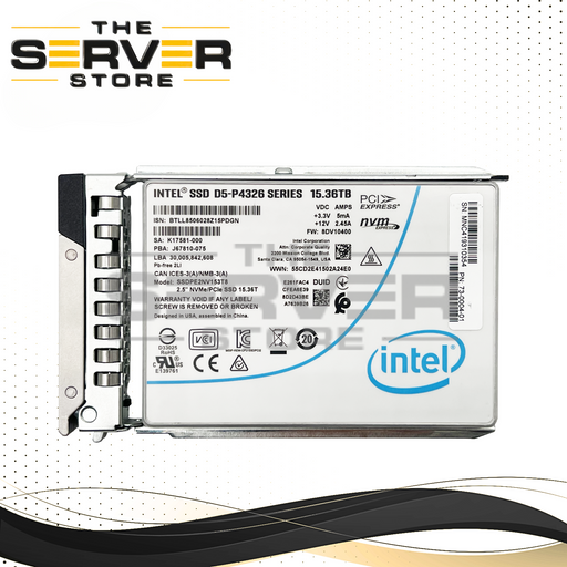 Intel 15.36TB NVMe U.2 PCIe Gen3.0 x4 RI SFF 2.5" SSD D5-P4326 SSDPE2NV153T8 for Dell PowerEdge Server with Dell Tray Gen 16th / 15th / 14th