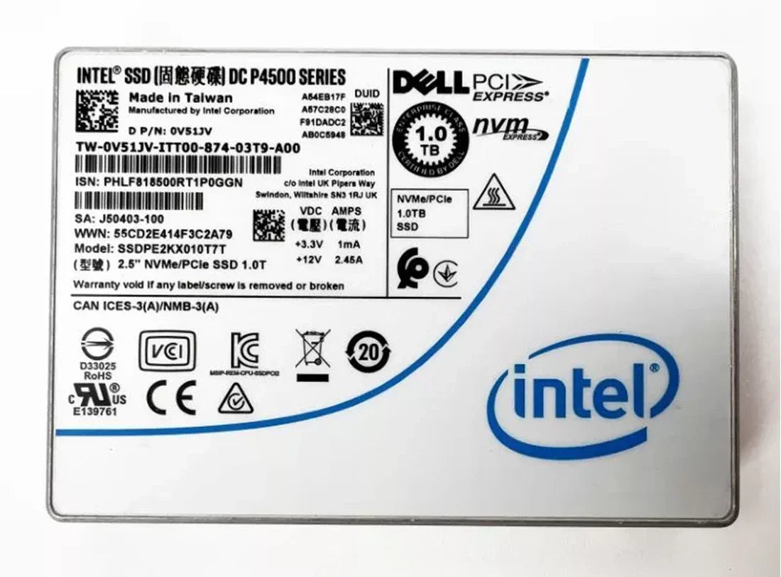Intel DC P4500 SSDPE2KX010T7T SSD 1 TB Pci Express 3.1 X4 (NVMe) DELL OEM | USED