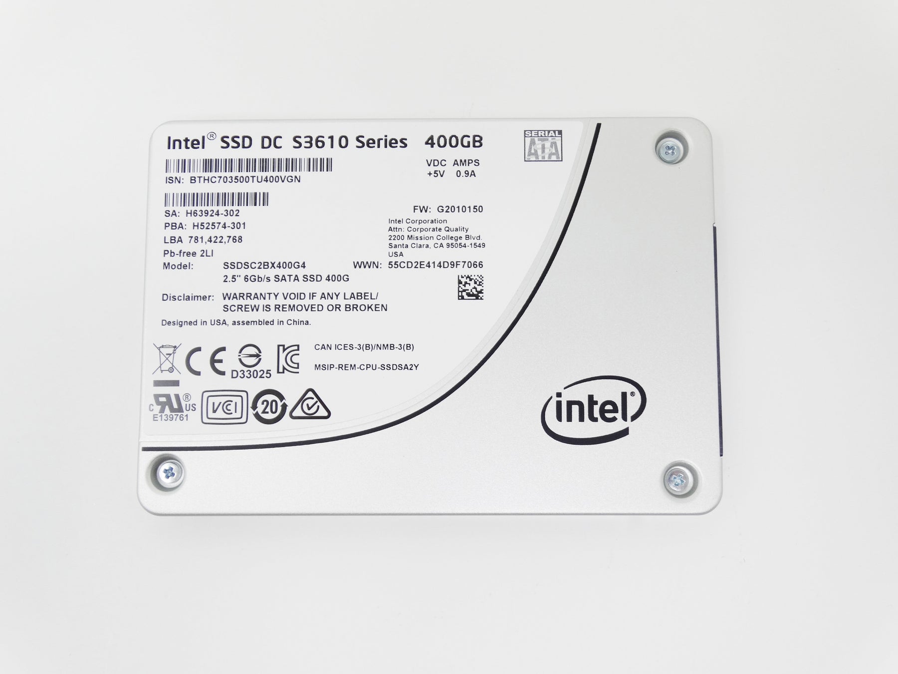 Intel SSD DC S3610 400GB 6Gbps SATA 2.5'' Solid State Drive (SSDSC2BX400G4)