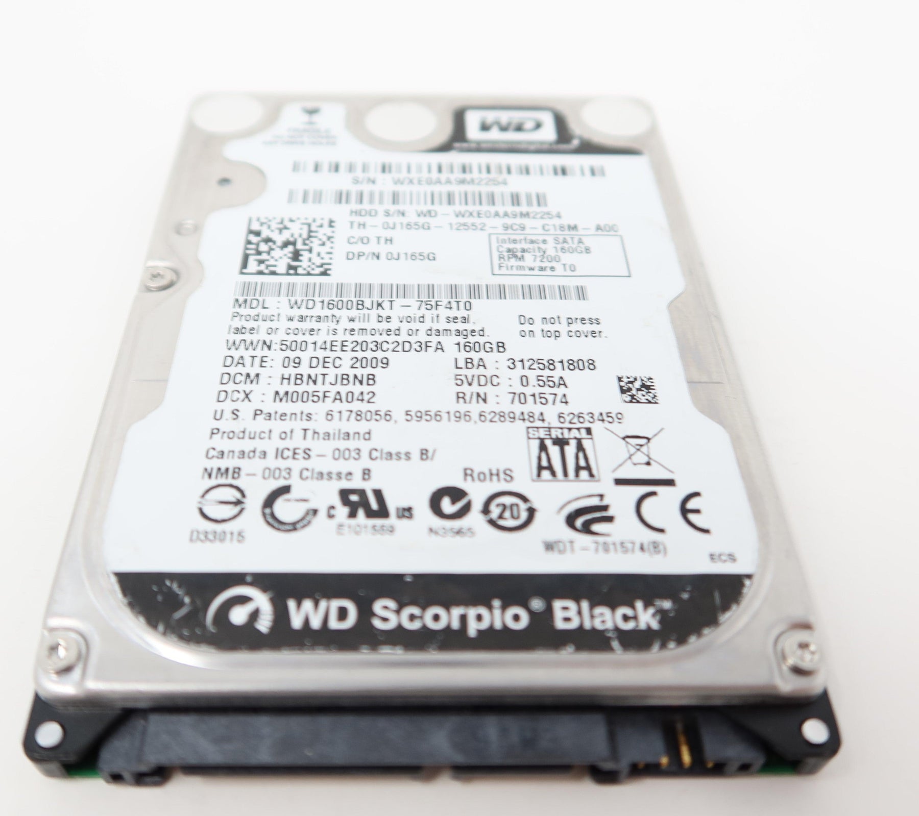 WD1600BJKT WD 160GB 7.2K SATA 2.5in Hard Drive J165G