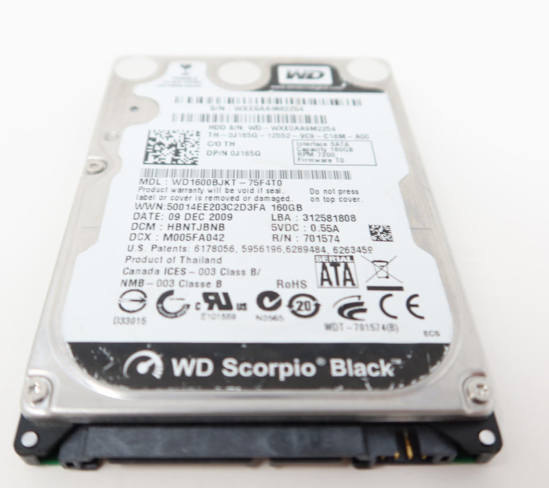 WD1600BJKT WD 160GB 7.2K SATA 2.5in Hard Drive J165G