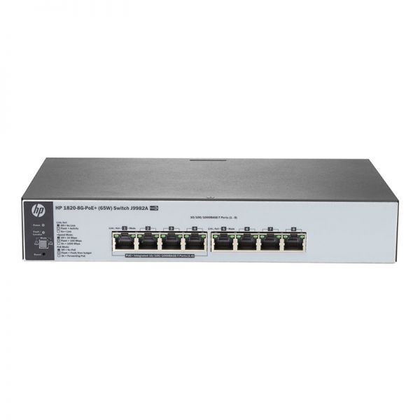 J9982A - HP 1820-8G 8-Ports 4 X 10/100/1000 (PoE+) 4 X 10/100/1000 Managed Gigabit Ethernet Switch Rack-Mountable