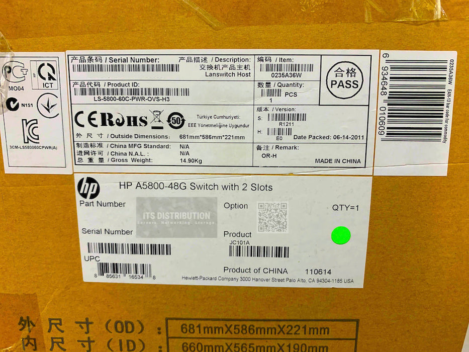 JC101A I Open Box HP 5800-48G Switch with 2 Slots S5800-60C-PWR 0235A36W