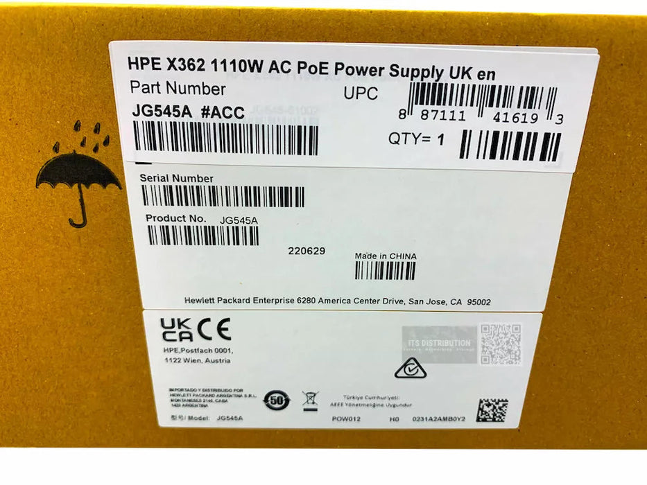 JG545A HPE X362 1110W 115-240VAC to 56VDC PoE Power Supply HPE