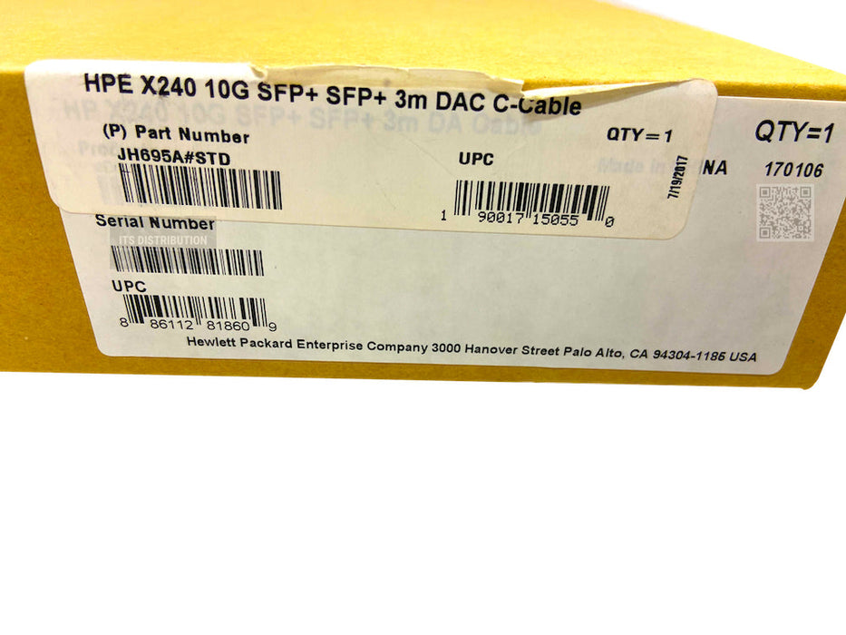 JH695A I Brand New Genuine HPE X240 10G SFP+ SFP+ 3M DAC Cable