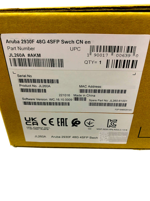 JL260A I Brand New Sealed HPE Aruba 2930F 48G 4SFP Switch