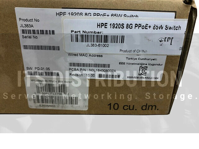 JL383A I New Sealed HPE OfficeConnect 1920S 8G PPoE+ 65W Switch