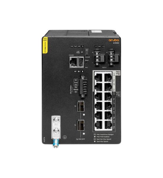 JL817A - HPE Aruba 4100i 8-Ports 10/100/1000Base-T Class4 Ethernet and 4-Ports Class6 Ethernet Layer 3 DIN Rail-mountable Managed Network Switch with 2-Ports SFP+