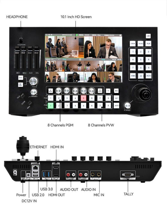Jimcom 8-Channel Touch Broadcast Switcher and PTZ Controller