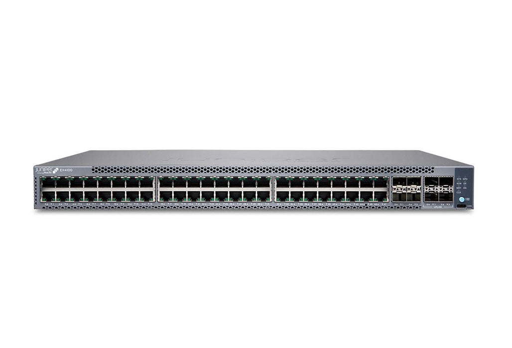 Juniper EX4100 Series 48-Ports 10/100/1000BASE-T PoE+ 4x10GbE uplinks 4x25GbE Stacking Layer 3 Rack-mountable Managed Front-to-back Airflow Network Switch - EX4100-48P-TAA