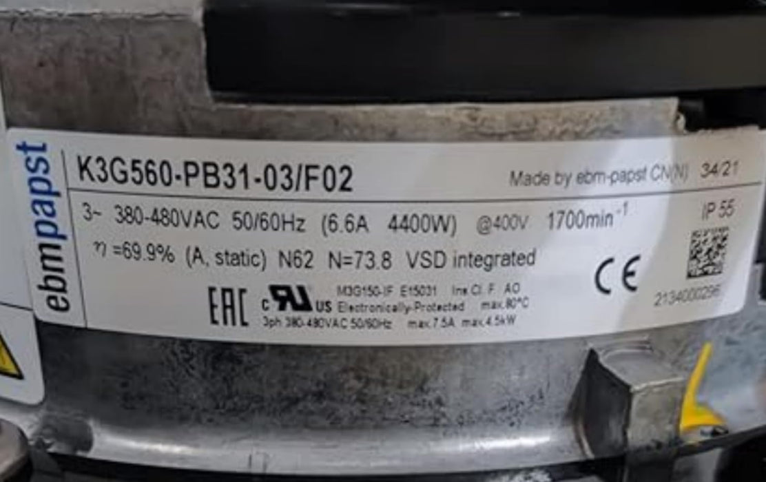 K3G560-PB31-03/F02 ebm-papst 380/480V 6.6A 4400W 560MM 1700RPM 50/60HZ Cool Fan