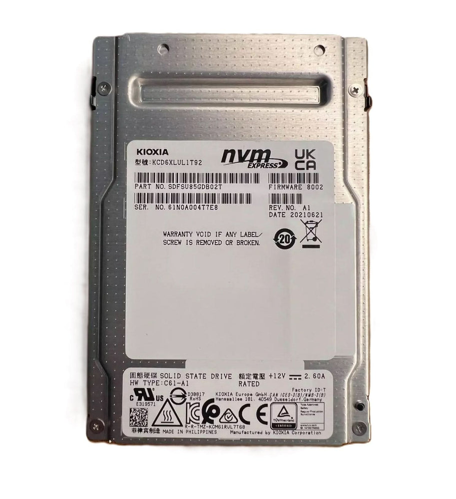 Kioxia KCD6XLUL1T92 Series-CD6-R 1.92TB PCIe 4x4 2.5-Inch Solid State Drive