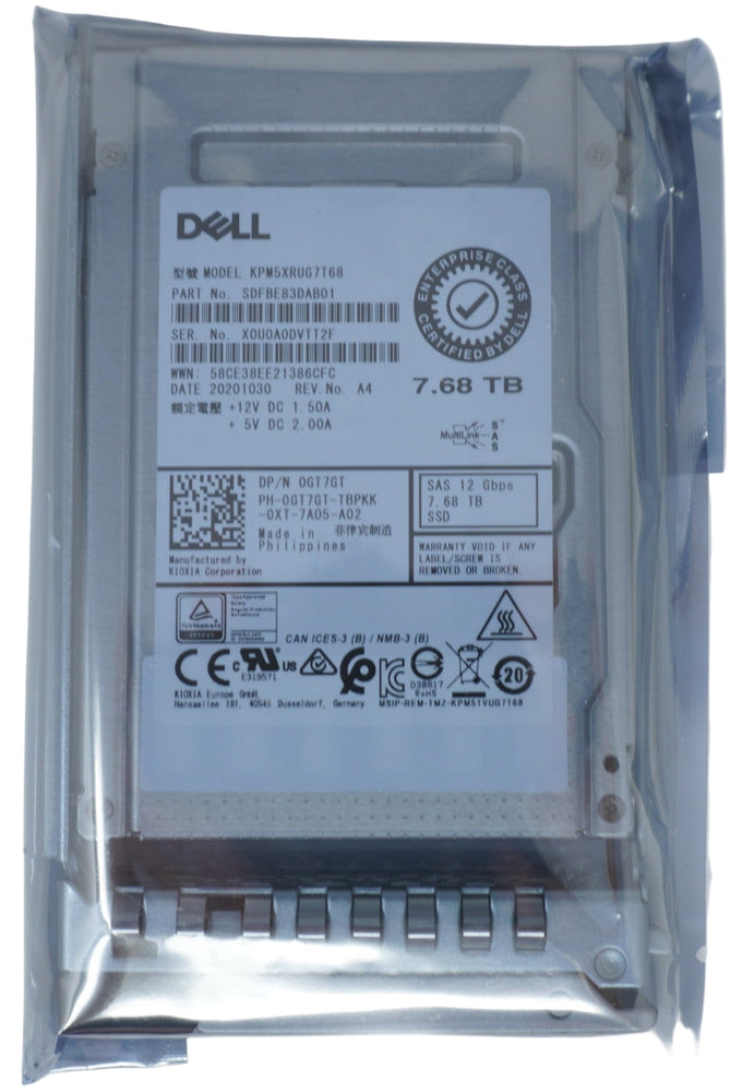 GT7GT Dell 7.68TB SAS 12G 2.5 RI SSD KPM5XRUG7T68 G14-G16 Solid State Drive