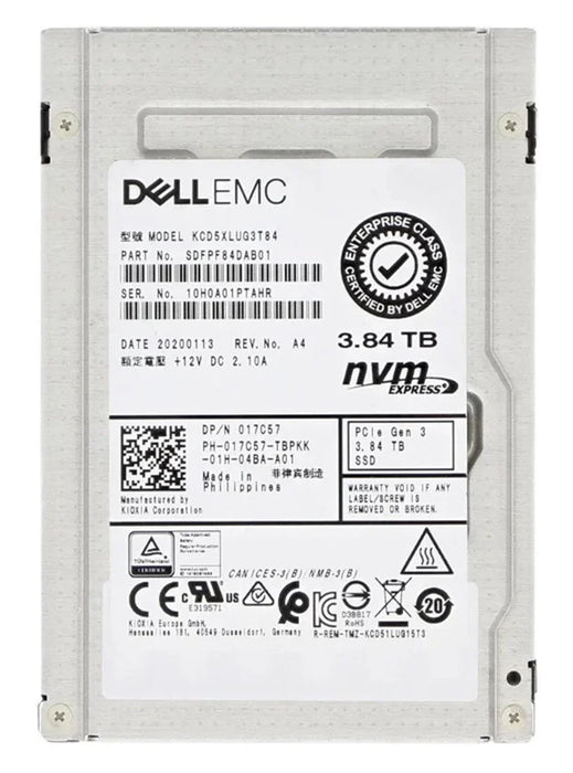 Kioxia CD5 KCD5XLUG3T84 Read Intensive SSD 3.84 TB PCIe 3.0 x4 (NVMe) DELL OEM Brand New | USED