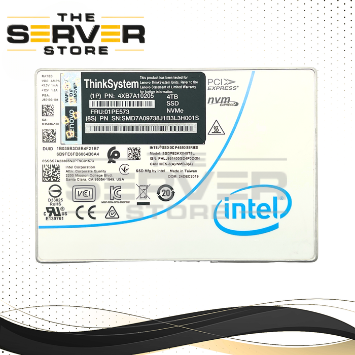 Lenovo 4TB NVMe U.2 PCIe Gen 3.0 x4 2.5" SSD Intel P4510 SSDPE2KX040T8L 01PE573 4XB7A10205