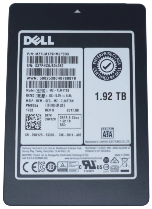 9W12R Dell 1.92TB SATA 6G Enterprise 2.5" SSD MZ-7LM1T9B 09W12R