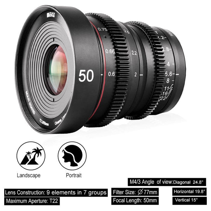 Meike Cinema Prime 50mm T2.2 M4/3 Lens (MFT Mount)
