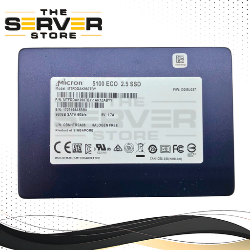 Micron 5100 ECO 960GB SATA 6Gb/s 2.5-inch SFF Read Intensive Enterprise Solid State Drive (SSD). P/N: MTFDDAK960TBY-1AR1ZABYY, MTFDDAK960TBY.