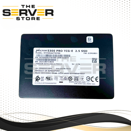 Micron 7.68TB SATA 6G RI SFF SED 2.5" SSD 5300 PRO Series MTFDDAK7T6TDS