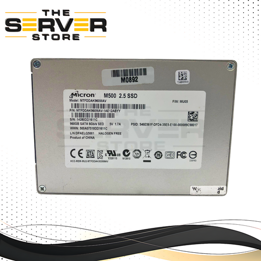 Micron M500 960GB 2.5-inch SATA III 6Gb/s Data Center Enterprise Solid State Drive (SSD). P/N: MTFDDAK960MAV-1AE12ABYY.