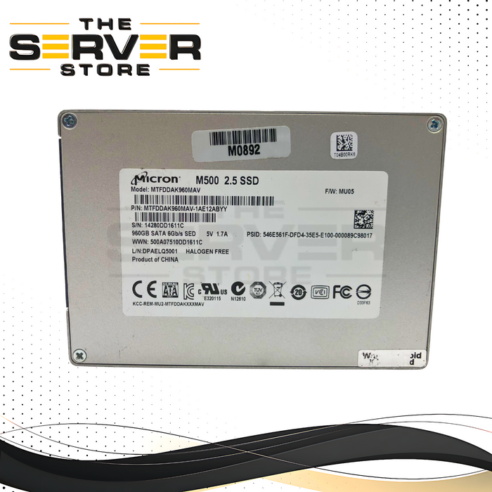 Micron M500 960GB 2.5-inch SATA III 6Gb/s Data Center Enterprise Solid State Drive (SSD). P/N: MTFDDAK960MAV-1AE12ABYY.