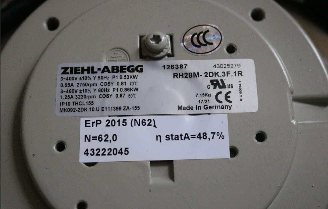 RH28M-2DK.3F.1R MK092-2DK.10.U ZIEHL-ABEGG centrifugal fan for Siemens 6ES70 VFD Inverters Fan
