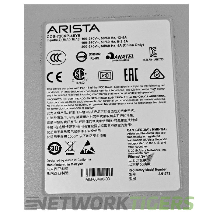 NEW Arista CCS-720XP-48Y6-F 48x 1GB PoE RJ45 6x 25GB SFP+ F-B Airflow Switch