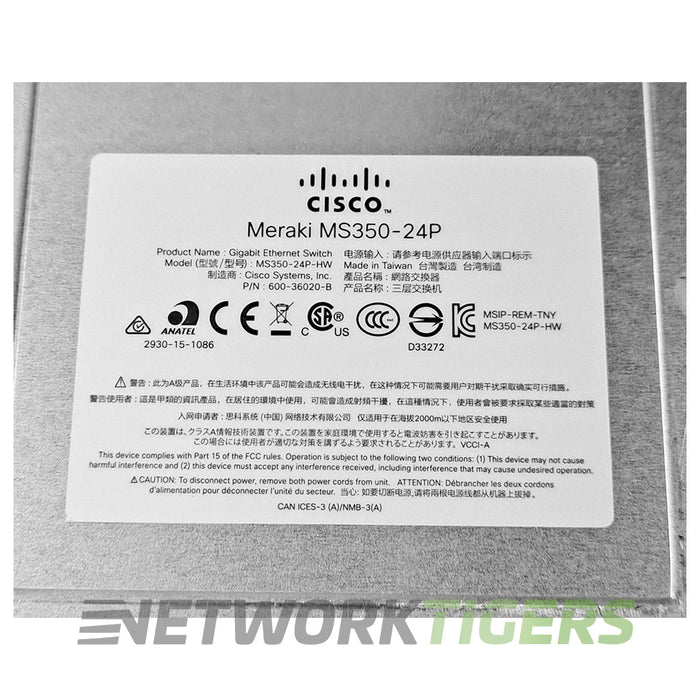 NEW Cisco Meraki MS350-24P-HW 24x 1GB PoE+ RJ-45 4x 10GB SFP+ Unclaimed Switch