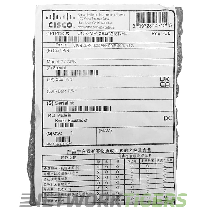 NEW Cisco UCS-MR-X64G2RT-H UCS Series 64GB DDR4 SDRAM RDIMM Server Memory