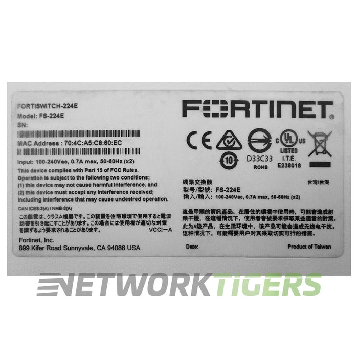 NEW Fortinet FS-224E 200 Series 24x 1GB RJ45 4x 1GB SFP Switch