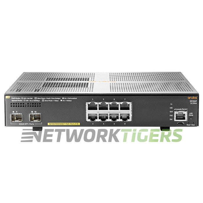 NEW HPE Aruba JL258A 2930F Series 8x 1GB PoE+ RJ45 2x 10GB SFP+ Switch