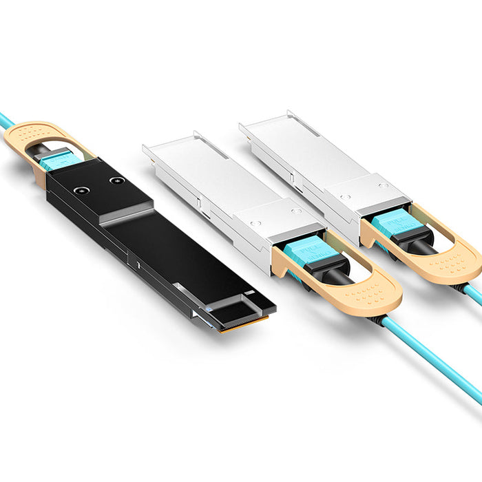 NSComm 400G QSFP56-DD to 2x200G QSFP56 Active Optical Cable, OM3 Multimode, up to 30m