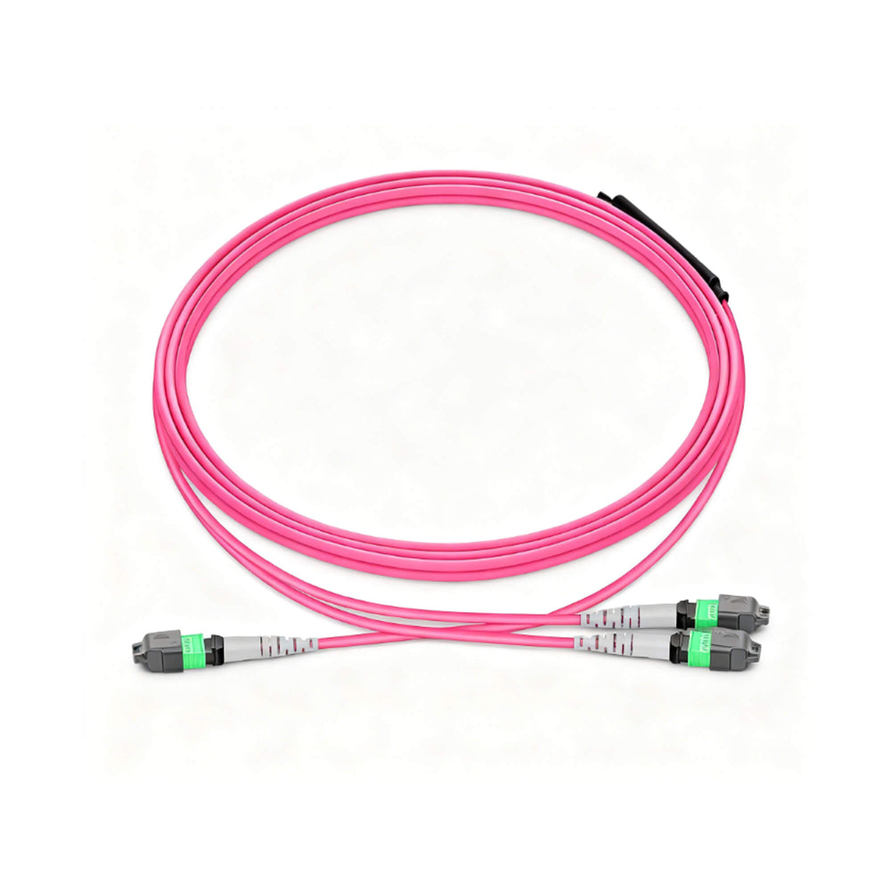 NSComm MPO 16F APC to 2xMPO 8F APC Breakout Cables, 8 Fibers, Multimode (OM4), OFNR, Crossover