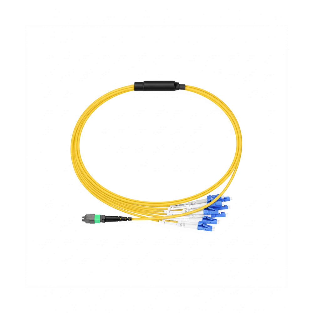 NSComm MPO 16F APC to 8xLC UPC Duplex Harness Cables, 16 Fibers, Singlemode (OS2, G.657.A1), OFNR, Crossover