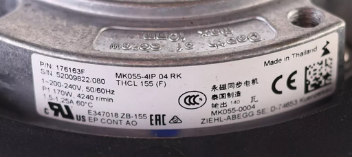 MK055-4IP.07.RK ZIEHL-ABEGG Centrifugal Fan 230V 0.14kW 1.45A 50/60Hz