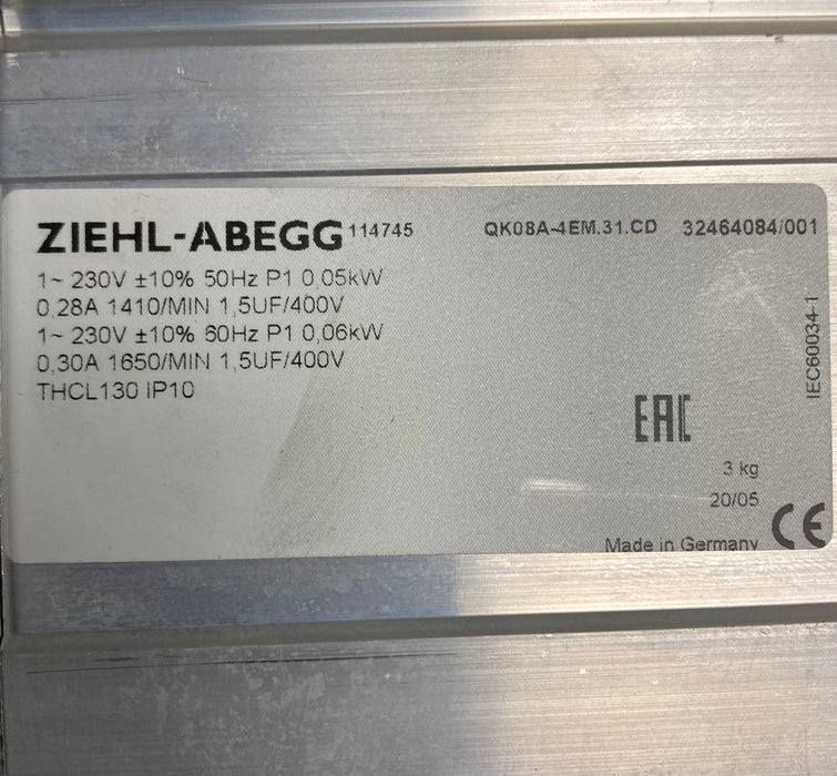 QK08A-4EM.31.CD ZIEHL-ABEGG Crossflow fan 3~400V 0.05/0.06 kW 0.28/0.30A 1410/1650rpm