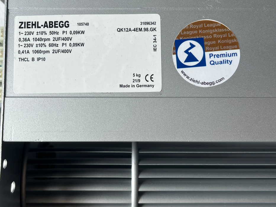 QK12A-4EM.98.GK ZIEHL-ABEGG Crossflow fan 230V 550W 2.6A 1370rpm