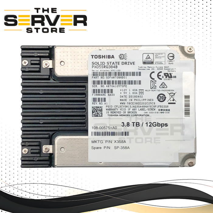NetApp 3.84TB SAS 12Gbps SFF 2.5" SSD PX05SRQ384B Toshiba X358A SP-358A SDFAM70NHB01