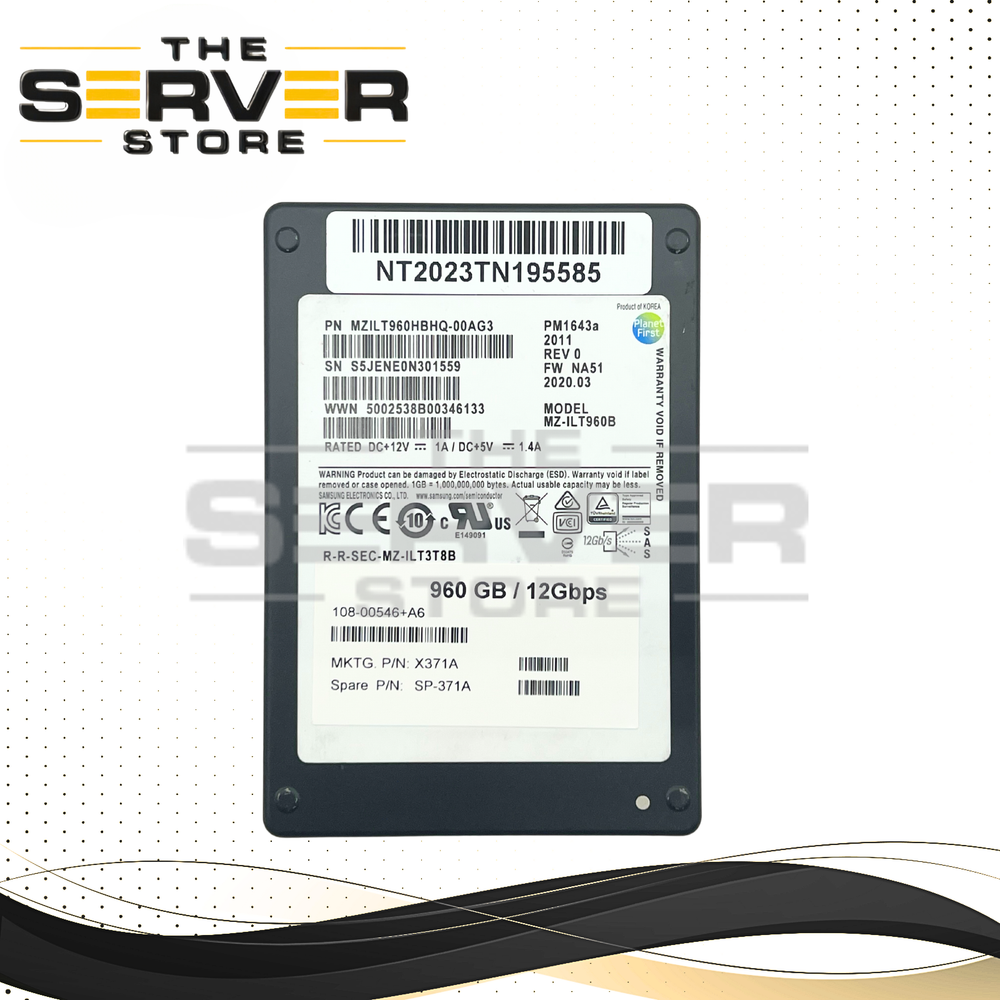 NetApp 960GB SAS 12Gbps RI SFF 2.5" SSD MZ-ILT960B Samsung PM1643a X371A SP-371A
