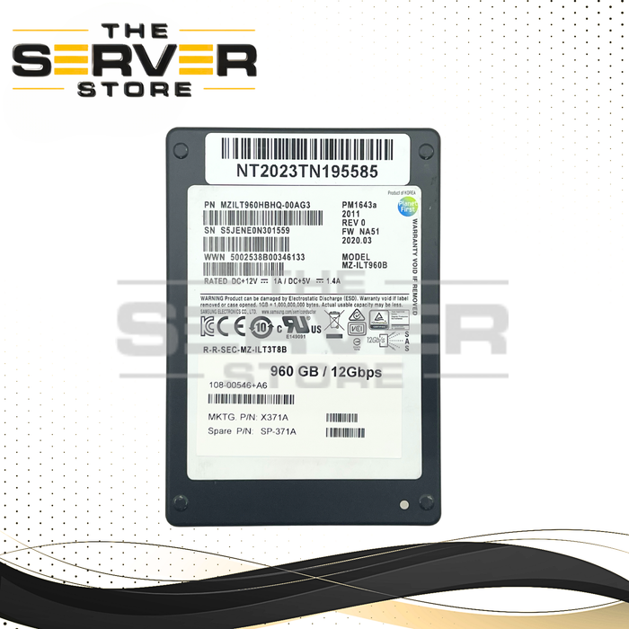 NetApp 960GB SAS 12Gbps RI SFF 2.5" SSD MZ-ILT960B Samsung PM1643a X371A SP-371A
