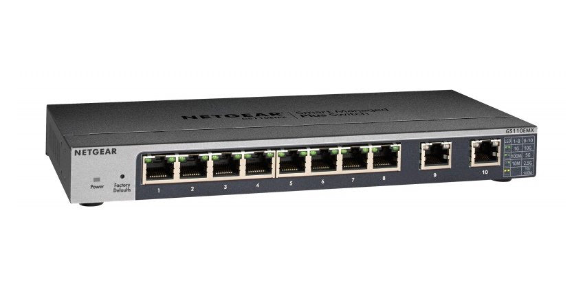 Netgear GS110EMX 8-Ports 10/100/1000BASE-T and 2-Ports Multigigabit Ethernet Layer 3 Rack-mountable Managed Network Switch - GS110EMX-100NAS