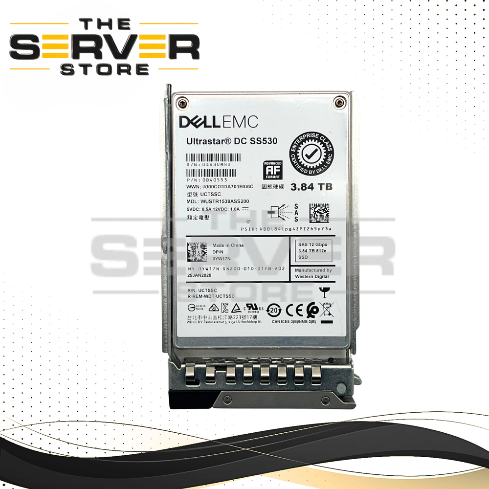 (New Open Box) 3.84TB Western Digital (WD) Ultrastar DC SS530 12Gbps SAS SSD WUSTR1538ASS200 (0YW17N) for Dell PowerEdge R640 / R740 (HPE SFF BC Tray Included)