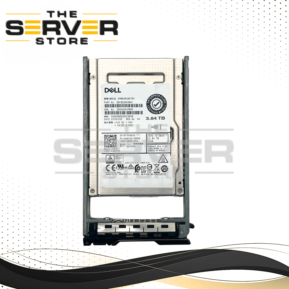 (New Open Box) Dell 3.84TB SAS 12G RI 2.5" SSD Kioxia PM5-R KPM5XRUG3T84 (G13) 0N85XX N85XX (Dell PowerEdge G13th tray Includes)