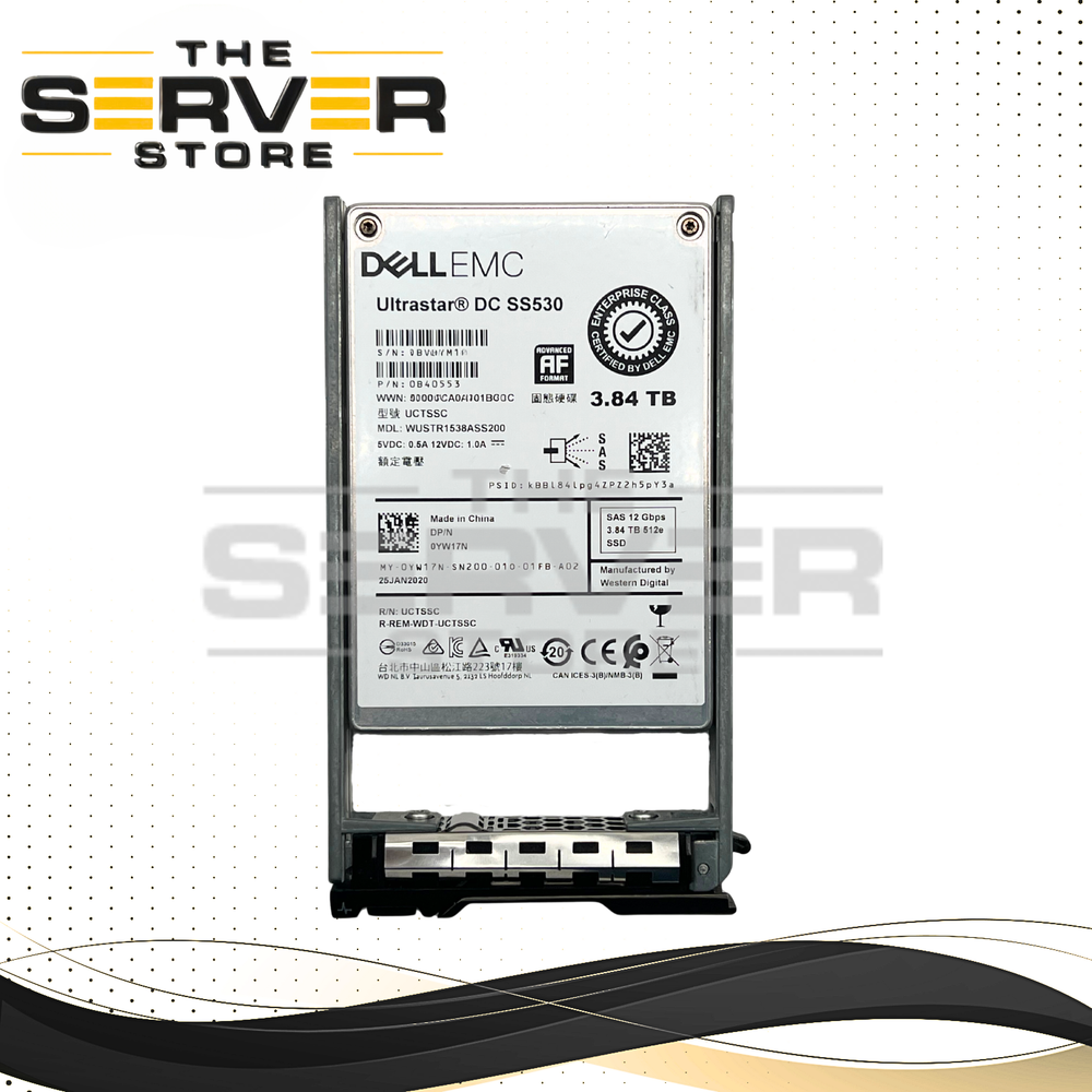 (New Open Box) Dell EMC 3.84TB SAS 12G RI 2.5" SSD WD DC SS530 WUSTR1538ASS200 0YW17N YW17N for Dell PowerEdge Dell PowerEdge Gen 13th Tray Included)
