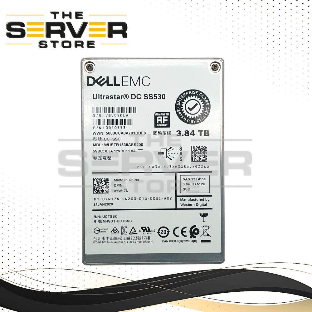 (New Open Box) Western Digital (WD) 3.84TB SAS 12G RI SFF 2.5" SSD (0YW17N) DC SS530 Series WUSTR1538ASS200
