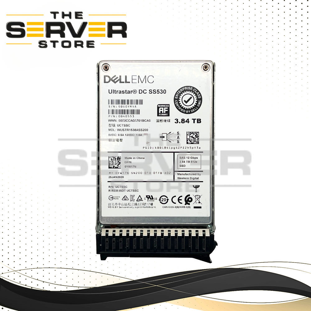 (New Open Box) Western Digital (WD) 3.84TB SAS 12G RI SFF 2.5" SSD DC SS530 Series WUSTR1538ASS200 (0YW17N) for Lenovo ThinkSystem Servers (Lenovo SFF Tray Included)